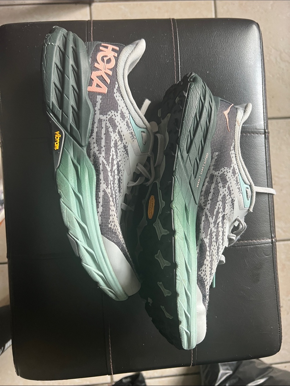 Hoka Men's Running Shoes in Gray, Mint Green & Coral Accents